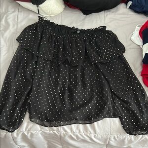 White House Black Market Black & Gold Ruffled Women's Top